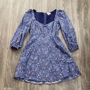 J. Crew - 100% Cotton Blue & Pink Floral Paisley Long Sleeve Mini Dress- Size 00